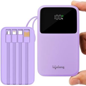 Lifelong Electronics 10000mAh 22.5W Fast Charging Power Bank | 3 Inputs (1 Built-in USB A Cable + 1 C + 1 Lightning Port) & 6 Outputs (3 Built-in Cables + 1 C + 2 A Port) | Small Pocket Size Powerbank