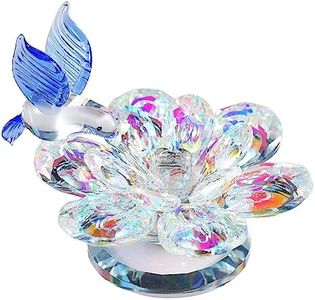 YWHL Colorful Crystal Flower with Blue Hummingbird Figurine, Handmade Hummingbird Gifts for Women on Birthday Valentines Christmas, Glass Flower Hummingbird Figurine Wedding Home Party Decorations