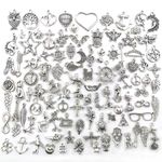 100PCS Mixed Silver Charms Set - Tibetan Silver Alloy Pendants for DIY Jewelry Making, Lead & Nickel-Free, Perfect for Necklaces, Bracelets, and Craft Projects