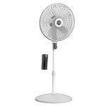 Lasko EcoQuiet Oscillating Pedestal Fan with Whisper Quiet DC Motor, 12 Speeds, 8 Hour Timer, Adjustable Height, Remote Control, White, S18705, Large