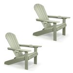 VonHaus Sage Green Adirondack Chair Set of 2 - Reclining Slatted Style Garden Chair with Cup & Phone Holders - Durable Weather Resistant HDPE Plastic Outdoor Armchair for Patio & Decking - Westport