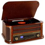 AUNA Belle Epoque 1908 - Retro stereo system, Record player, Vinyl turntable, Belt drive, Bluetooth, Stereo speakers, Radio tuner, USB slot, Cassette deck, Digitizing function, Brown