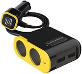 SCOSCHE DCLS242 DoubleUp Dual 12V Adapter with Dual 12W USB Charger, Add Power Ports and Double Cigarette Lighter Ports, Fast Charging