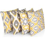 Penguin Home Set of 4 100% Slub Cotton Fabric Cushion Covers 45cm x 45cm Double Sided Square Pillow Covers with Invisible Zipper Pillow Cases for Living Room, Bedroom, Sofa (Yellow/White/Grey)