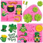 Whaline 2Pcs St. Patrick's Day Fondant Molds Shamrock Hat 3D Silicone Moulds Lucky Clover Coin Pot Truck Beer Pattern Resin Molds Cupcake Cookie Baking Decorating Moulds for Irish Holiday DIY Candy