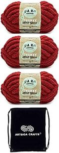 Lion Brand AR Workshop Chunky Knit Sangria 951-196 (3-Skeins - Same Dye Lot) Jumbo #7 Polyester Yarn for Crocheting and Knitting - Bundle with 1 Artsiga Crafts Project Bag