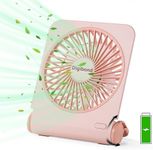 Digibond Pink Mini Desk Fans Small Quiet, 3000mAH Rechargeable High Power USB Fan for Desk Top/Office/Bedroom 4 Speed 5in 225° Rotated Foldable Easy Clean