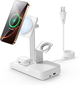 ESR 65W 4-in-1 GaN Wireless Charging Station(5-in-1 Stand), Designed for MagSafe Charger Stand, Magnetic Wireless Charger for iPhone 15/14/13, AirPods Pro/3/2, and USB A/C Devices, White