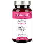 Biotin Hair Growth Supplement - 10000 mcg - Hair + Skin + Nails - Vitamins D E + Zinc + Selenium - Hair Vitamins for Women and Men - Hair Loss + Hair Care - 120 Capsules - Nutralie