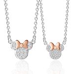 Disney Minnie Mouse Silver Plated Cubic Zirconia Mommy & Me Necklace Set - Minnie Mouse Necklace for Mom and Daughter Jewelry, Brass, Cubic Zirconia