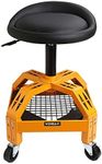 Rolling Garage Stool, 300LBS Capacity, Adjustable Height from 24 in to 28.7 in, Mechanic Seat with 360-degree Swivel Wheels and Tool Tray, for Workshop, Auto Repair Shop, Adjustable Shop Stool