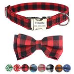 THAIN Custom Dog Collar Personalized for Male Female Dogs-Denis dots,Plaid Pattern Engraved Pet Collars with Name Personalized metal Buckle (L(neck 14.1-23.6"), Red Plaid)