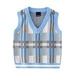 Sanqidu Toddler Boys V-Neck Argyle Sweaters Kids Baby Fall Vest Coat Outwear Knitted Pullover Sleeveless Tops Winter Spring Clothes (B-Blue, 3-4 Years)