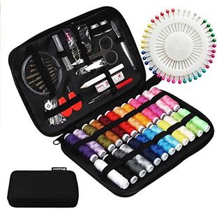 JUNING Sewing Kit with Case, 130 pcs Sewing Supplies for Home Travel and Emergency, Kids Machine, Contains 24 Spools of Thread of 100m, Mending and Sewing Needles, Scissors, Thimble, Tape Measure etc…