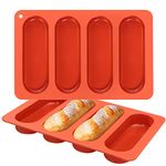 webake Hot Dog Bun Mould 2 Pcs Silicone Hotdog Buns Bread Pan Mini Baguette Baking Tray Mini Loaf Tins for Hot Dog Bun, Mini Cakes, Bread