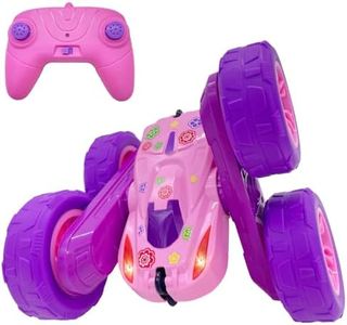 Threeking RC Stunt Cars Remote Control Car Toys with Lights Double-Sided Driving Gifts Presents 6 7 8 9 10 11 12 Year Old Girls Pink