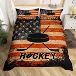 Grunge United States Flag Bedding Set,Ice Hockey Duvet Cover Twin for Kids Boys,Pucks Sports Ball Games Comforter Cover,Hobby Activity Extreme Sport Themed Bed Sets Messy Rust Retro Vintage Decor