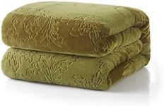 Tache Home Fashion Elegant Embossed Solid Warm Fuzzy Plush Sherpa Fleece Super Soft Throw Blanket, 90x90, Green