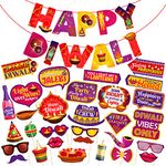 Zyozique 31 Pieces Happy Diwali Party Photo Booth Props and Paper Banner Kit Festival of Lights Prop for Photoshoot Diwali Party Picture Selfie Stick Props Party Decoration Supplies