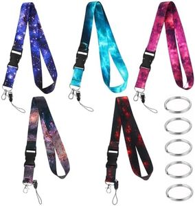 5 Sets Starry Sky Neck Lanyards, BetterJonny Colorful Detachable Galaxy Lanyard Buckle Hook Breakaway Strap Quick Release Lanyard Keychain Starry Sky Neck Lanyards for Women/Men