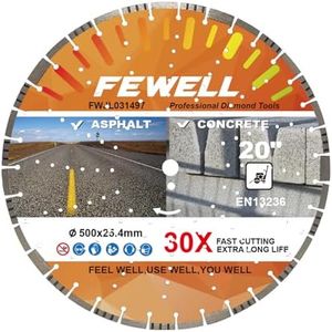 FEWELL 20" Concrete Diamond Saw Blade,Asphalt Diamond Blade Multi-Purpose for Cutting Hard Reinforced Concrete Asphalt Masonry Stone Terrazzo, Laser-Welded Segmented, 1"-20mm Arbor