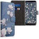 kwmobile Wallet Case Compatible with Samsung Galaxy J4+ / J4 Plus DUOS Case for Phone - Magnolias Taupe/White/Blue Grey