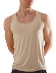 DAMENSCH Men's Regular Fit Round Neck Neo Skin Bamboo Vest | Vest for Men, Innerwear Men, Mens Vest, Stretchy Fabric, Inner for Men, Moisture Wicking, thermoregulating-Shifting Sand-L