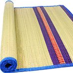 Charqoal Korai Grass Mat 3.5 X 6 Feet (42 X 72 Inch) Large Size Versatile Bed Mats/Yoga Grass Mat/Rectangular Floor Mat/Sleeping Mat/Korai Pai/Sleep Chatai Foldable Both Side Usable At Home (Blue)