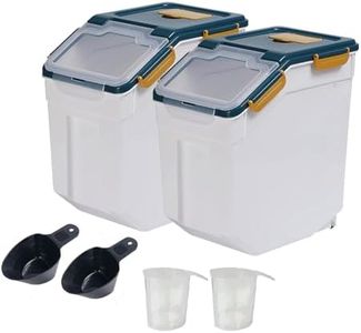 Begino Large Flour Storage Container Bin 25lb, 2Pack Airtight Rice Storage Containers with Wheels Seal Locking Lid, BPA Free with Measuring Cup&Scoop for Flour, Rice, Grain(Blue)