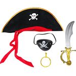 RichMoho Kids Pirate Captain Costume Halloween Pirate Accessories Pirate Fancy Dress Accessories Pirate Captain Cosplay Accessories for Pirate Theme Party 4Pack Pirate Accessories