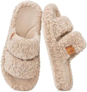 EverFoams Womens Fuzzy Open-toe Slippers Soft Comfy Memory Foam Indoor House Shoes Vintage Khaki, 7-8 US