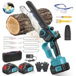 8000mAh Chainsaw, 6 Inch Mini Chainsaw Compatible with Makita 18V Batteries, Automatic Lubricator 1000W Battery Chainsaw, Small Electric Chainsaw with 2 Batteries 4 Chains for Cutting Wood Tree