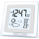 VOILEIPAGI Small Clock Digital Battery Operated Alarm Clock with Auto Backlight, Indoor Temperature Humidity, 12/24H, Date, Travel Alarm Clock Desk Clock Small Clock for Shelf (Battery Included)