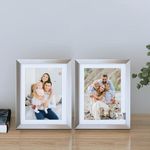 amazon basics Set of 2 Wood Matted Photo Frames | Nickel Finish, Rectangular Design | Tabletop Stand and Wall Mount Included