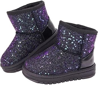 Tounsol Girl's Boots Glitter Snow Boots Durability Slip Resistant Outdoor Ankle Boots(Toddler/Little Kids) black size 1