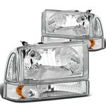 DNA MOTORING HL-OH-F99SD4P-CH-AM Chrome Amber Headlights Replacement Compatible with 99-04 F-250 / F-350 / F-450 / F-550