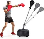 Goplus Punching Bag with Stand for Adults Kids, Freestanding Reflex Speed Bags with 55’’-62.5’’ Adjustable Height, Boxing Equipment with Gloves for Home Gym Workout MMA Training, Fitness (Black)