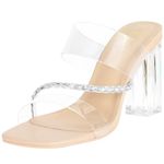 ZriEy Clear Block Sandals Chunky Heels for Women 3.74 Inch High Heels Open Toe Weddings Parties Daily Wear Pump Sandals, Diamonds Clear Nude, 8.5