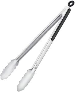 HOTEC Stainless Steel Kitchen Tongs - 16 inch Barbecue Tongs, Locking Metal Food Tongs Non-Slip Grip (Black)