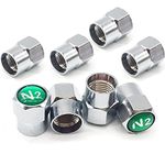 TOTMOX 8 PCS Nitrogen N2 Green Copper Tire Stem Valve Caps Tire Wheel Rim Dustproof Covers with Logo Auto Accessories Silver