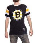 Calhoun NHL Surf & Skate Mens Shoulder Stripe Vintage Varsity Inset Sleeve Retro Style T-Shirt (Large, Boston Bruins)