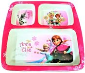 Shree Murti Melamine Cartoon Plate | Round 3 Section Multicolor Plate with Cartoon Prints | Food Serving Plate with Partition (Elsa Anna)