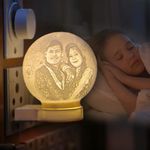 HM3Design's Personalized 3D Moon Night Lamp with Your Photo and Message - Perfect Anniversary,Birthday, Wedding Gift (Warm White LED, 6.2cm,PLA Plastic)