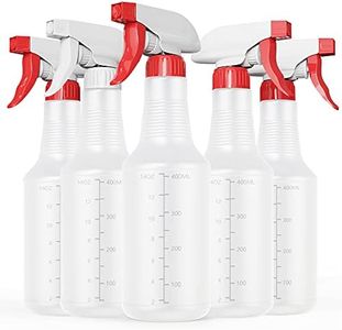 Veco Spray Bottle (5 Pack,16 Oz) with Measurements and Adjustable Nozzle(Mist & Stream Mode), HDPE Plastic Spray Bottles for Cleaning Solution, Household/Commercial/Industrial Use, No Leak and Clog