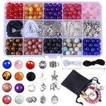 Nenjing 504pcs Chakra Beads Lava Beads,8mm Natural Semi Precious Stone Beads Kits Threading Loose Bracelet Beads Adult Craft Jewelry Bracelets Kits with Gift Bags