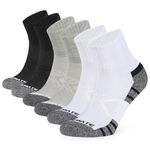 Closemate Mens Athletic Ankle Socks 6 Pairs Black Quarter Running Cotton Wicking Cushioned Socks for Women Non Slip Anti Blister Breathable Performance Mens Socks（2Black 2White 2Grey, Size M)