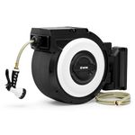 OUTFINE Tools Retractable Garden Hose Reel 130ft x 1/2" with 9 Pattern Hose Nozzle, Wall Mounted Water Hose Reel Automatic Rewind with Any Length Lock and 180° Swivel Bracket (1/2 130ft)