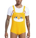 Landofgenie Men's One Piece Strap Short Sleeve Tights Printed Fake Pajama Onesie Tight Yellow XS