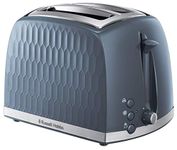 Russell Hobbs Honeycomb 2 Slice Toaster (Extra wide slots, High lift feature, 6 Browning levels, Frozen/Cancel/Reheat function, Removable crumb tray, 850W, Grey textured high gloss) 26063