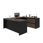 Bestar Connexion U-Shaped Executive Desk with Lateral File Cabinet, 72W, Antigua & Black